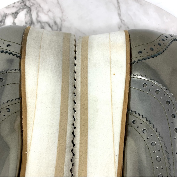 Contigo Italy Patent Leather Platform WingTip Oxfords 38 Metallic Minimalist - Picture 10 of 16